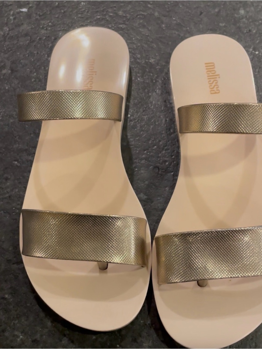 Melissa Metallic Gold Double-Strap Slide Sandals - Picture 8 of 8